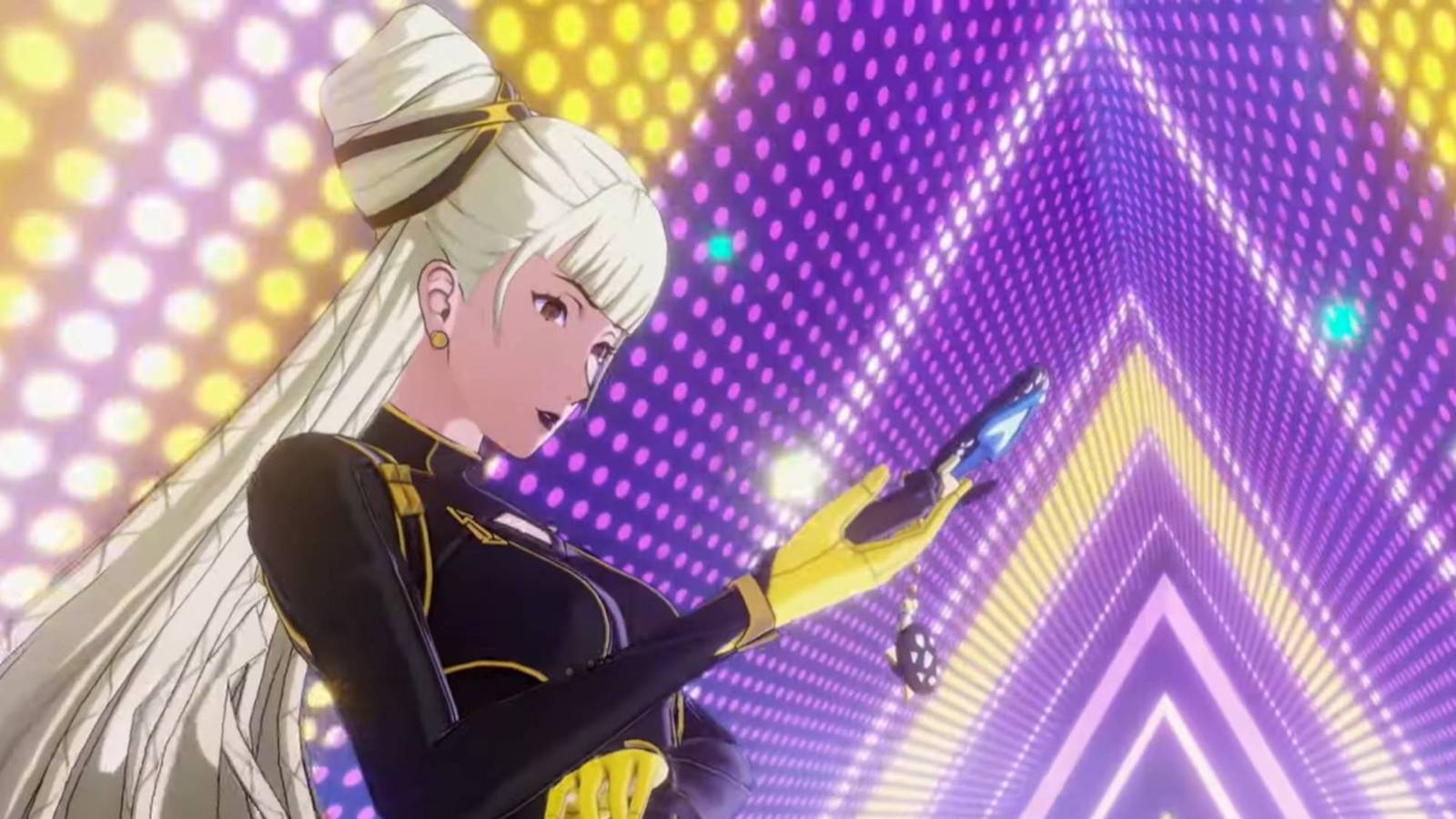 Okyann looking at her phone from Persona 5: The Phantom X