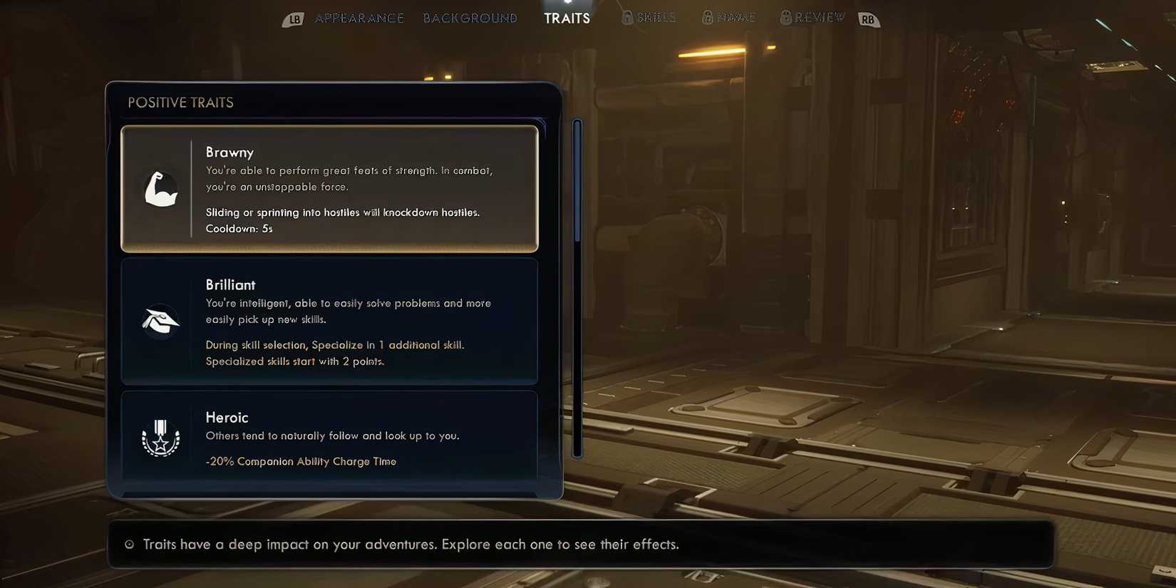 Picking traits in The Outer Worlds 2