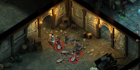 Player fighting multiple beetle enemies in dungeon in Pillars of Eternity 