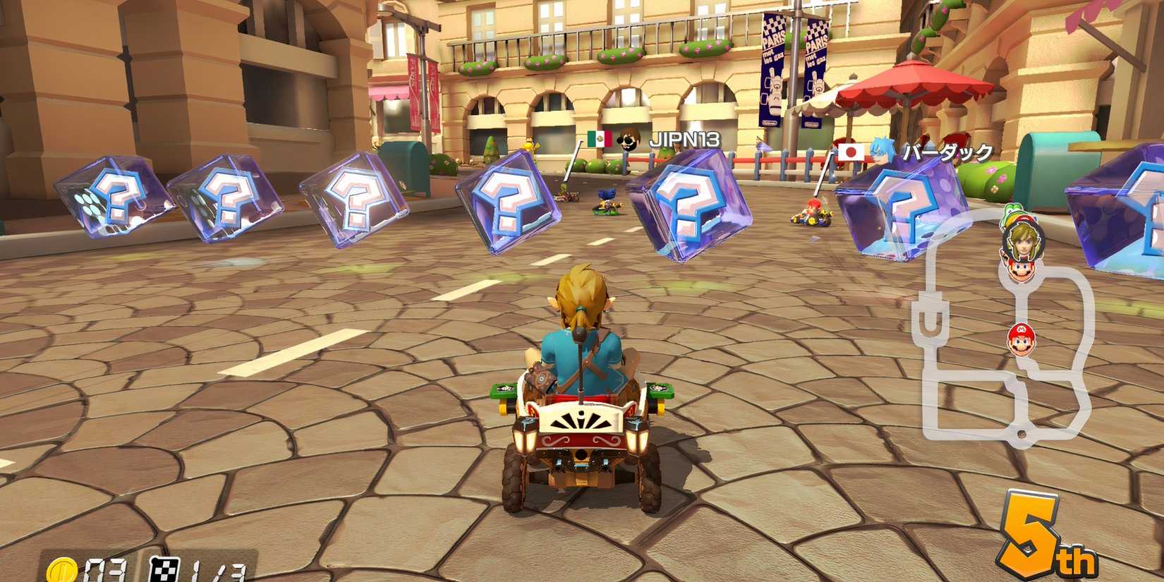 Playing as link in Mario Kart 8 Deluxe