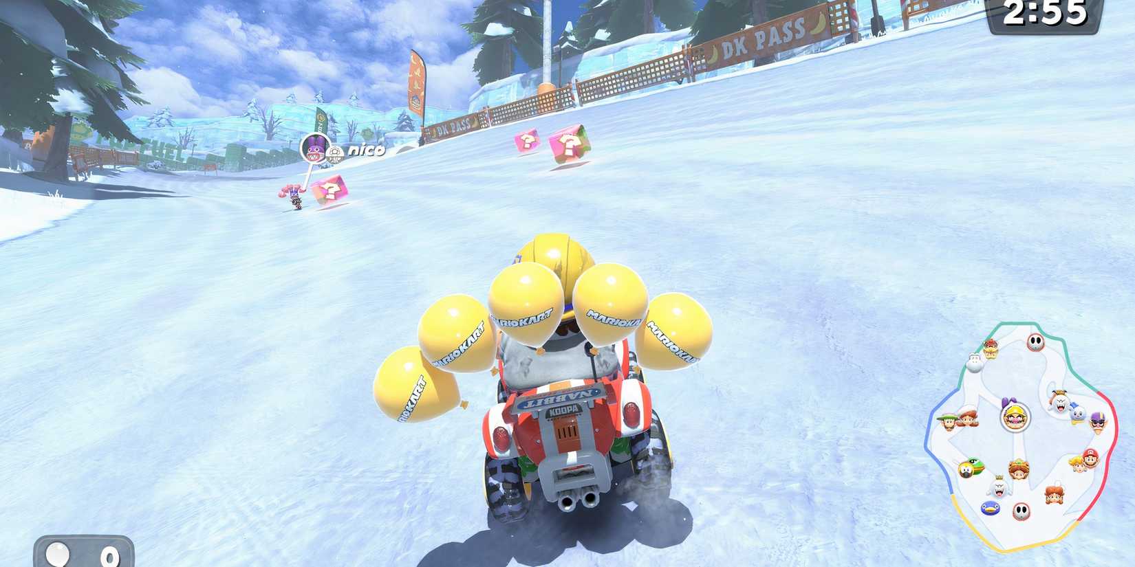 Playing with Wario in Battle Mode in Mario Kart World