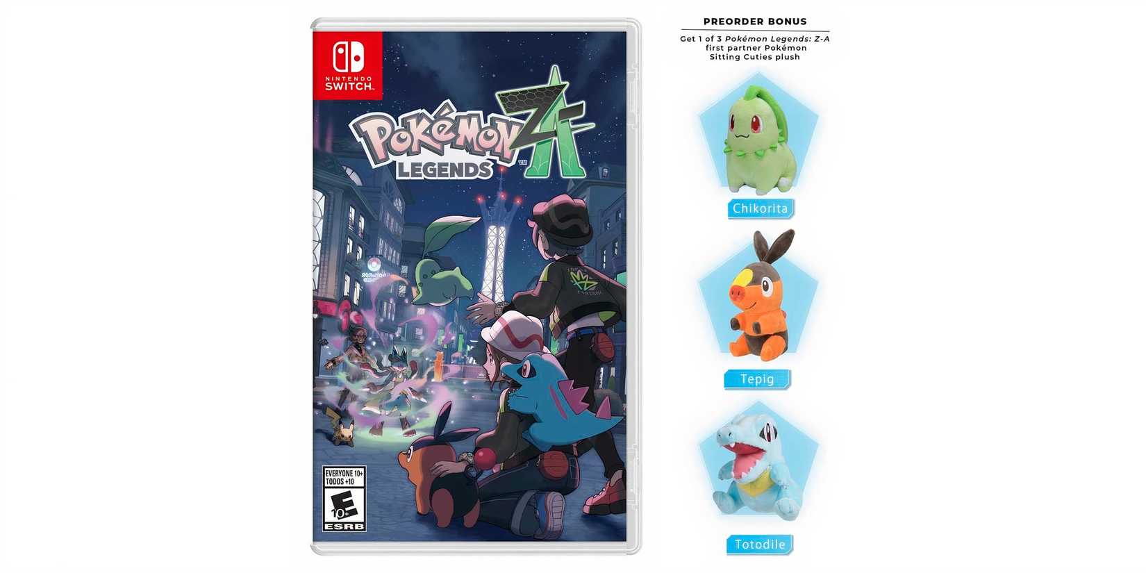 Pokemon Z-A Cover and Sitting Cutie Plushes