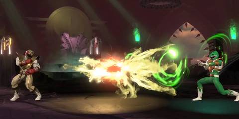 Ryu, The Crimson Hawk Ranger fighting the Green Ranger in Power Rangers: Battle For The Grid