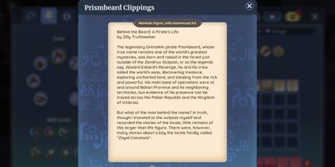 Prismbeard's childhood home newspaper clipping clue in Palia's The True Treasure Quest