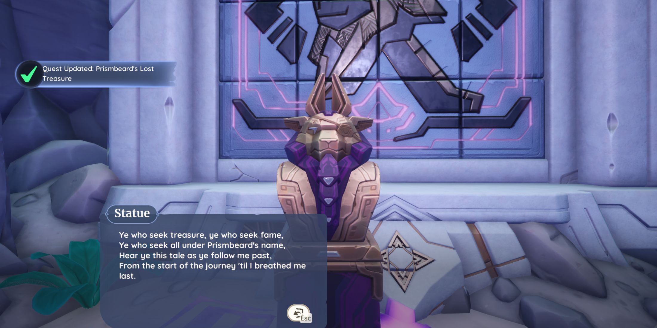 Prismbeard statue in Palia Prismbeard's Lost Treasure quest