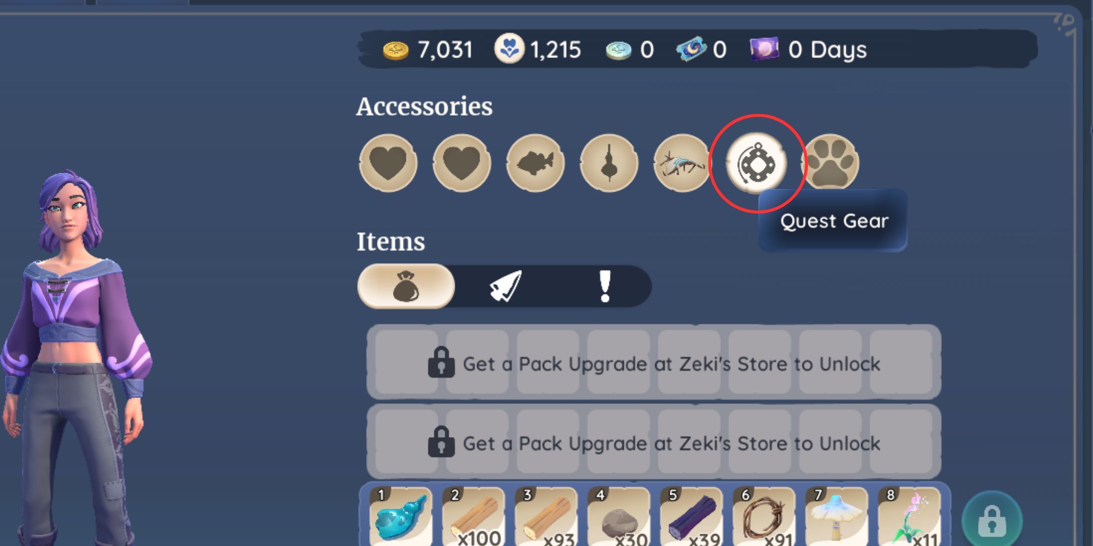 Quest Gear menu in Palia