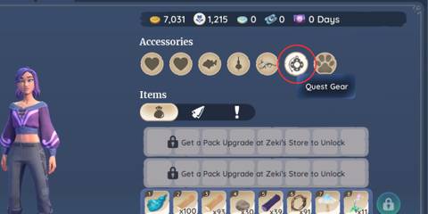 Quest Gear menu in Palia