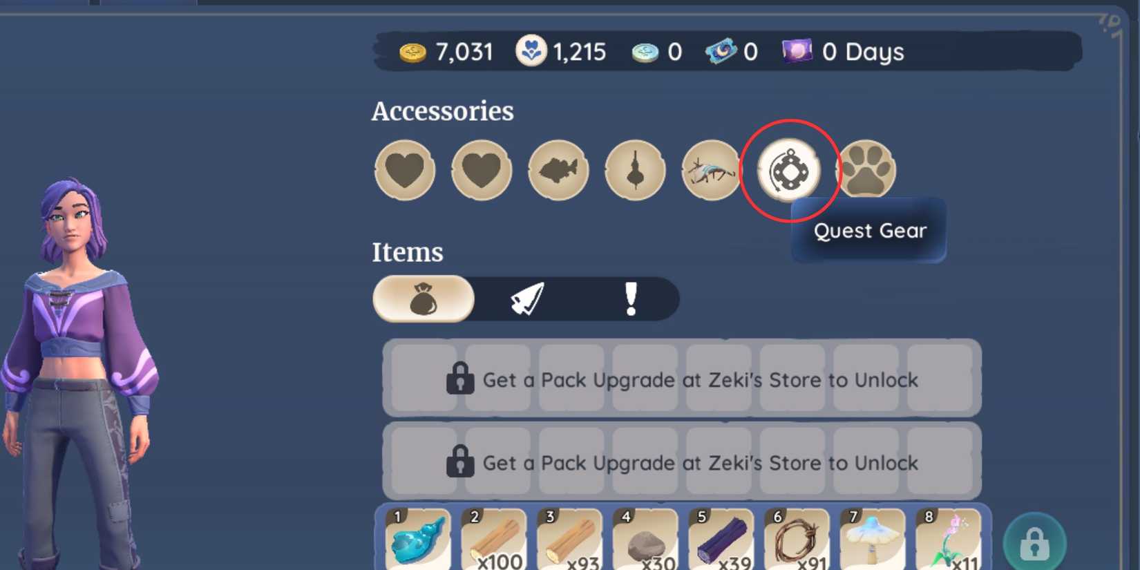 Quest Gear menu in Palia