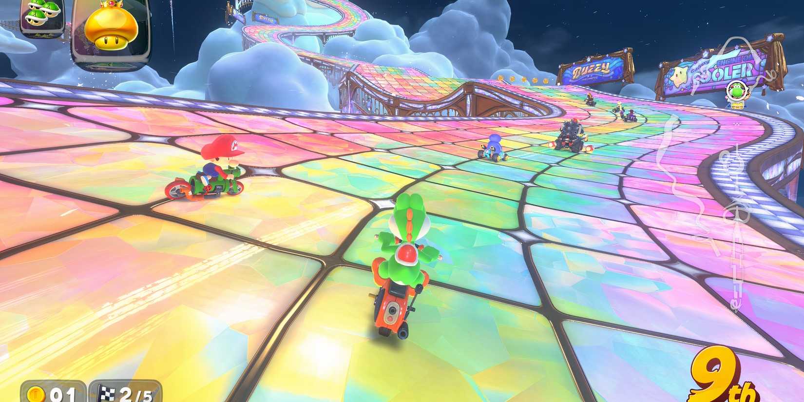 Racing with Yoshi in Mario Kart World