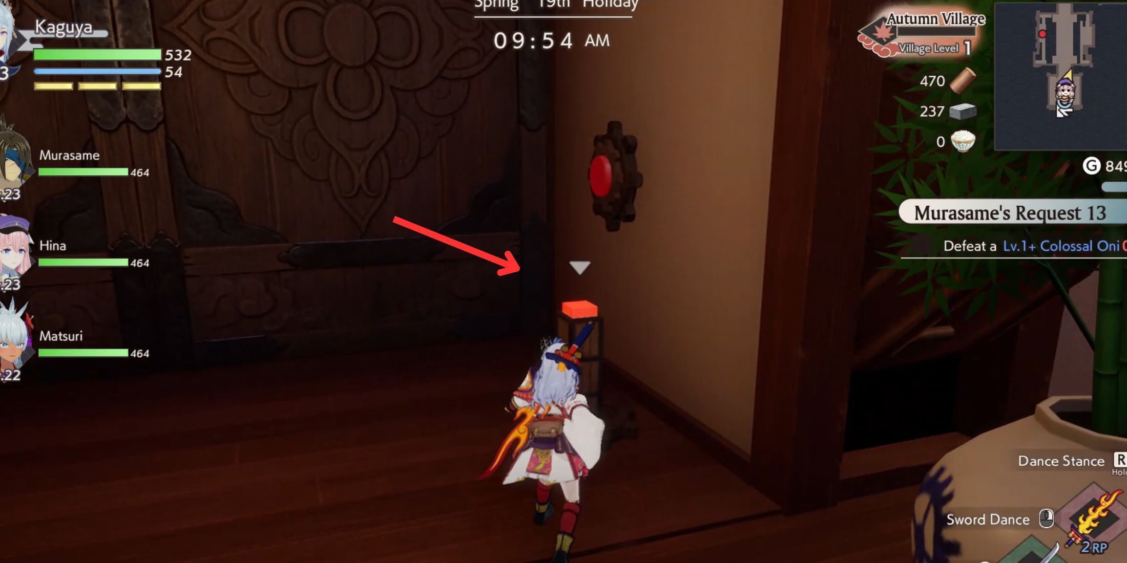 Red door unlock button in Rune Factory Guardians of Azuma Mechanical Maze 