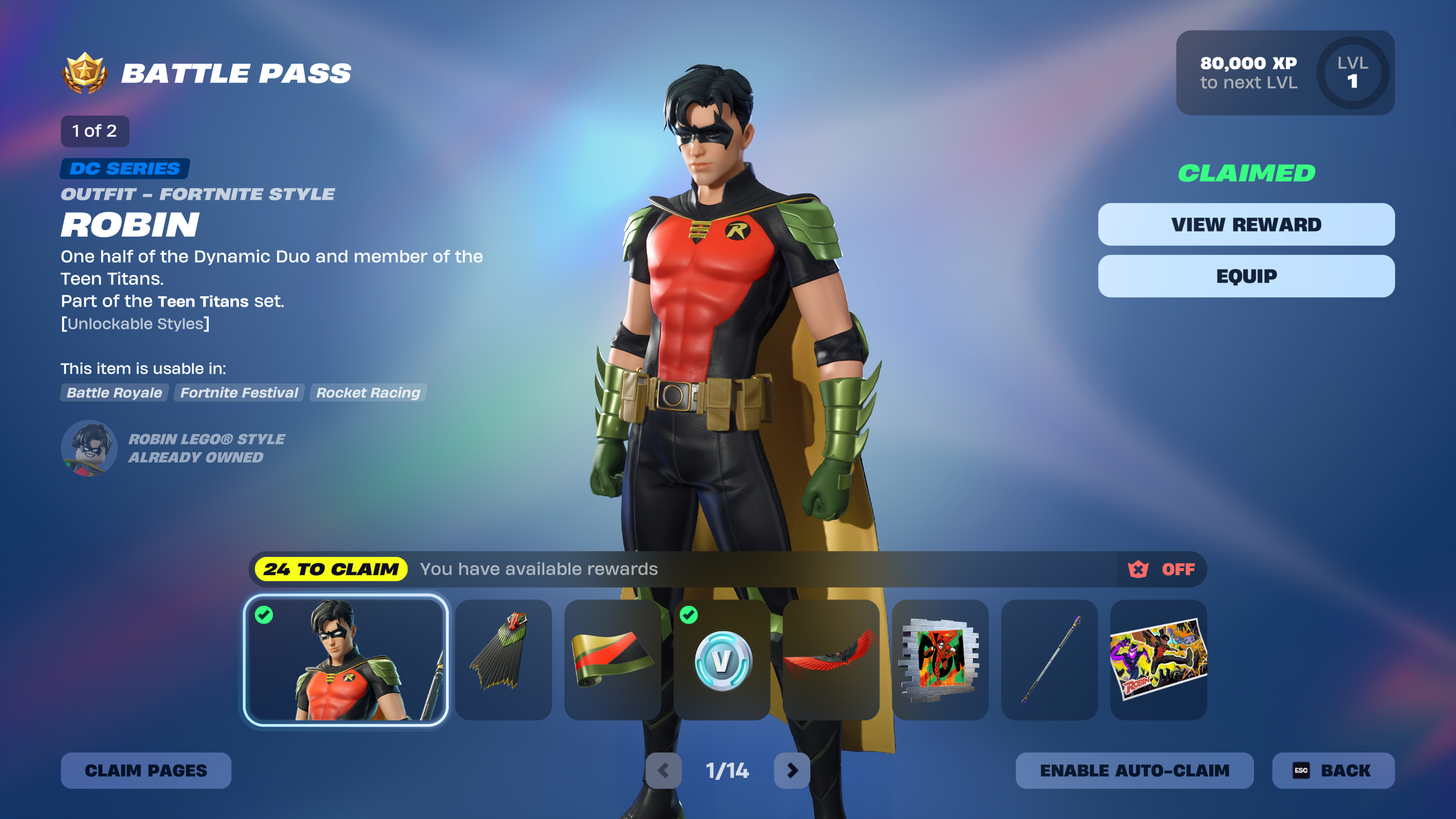 Robin battle pass page