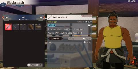 Image of a dull sword being upgraded at the blacksmith in Rune Factory: Guardians of Azuma