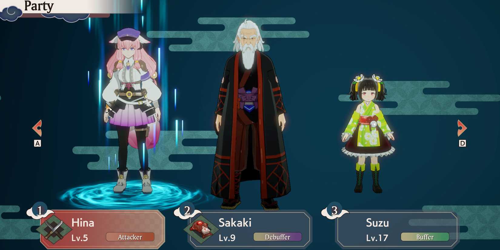 Image of a party including Suzu, Hina, and Sakaki in Rune Factory: Guardians of Azuma