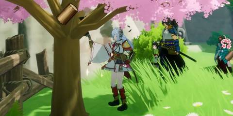 Image of the main character chopping wood with an axe in Rune Factory: Guardians of Azuma