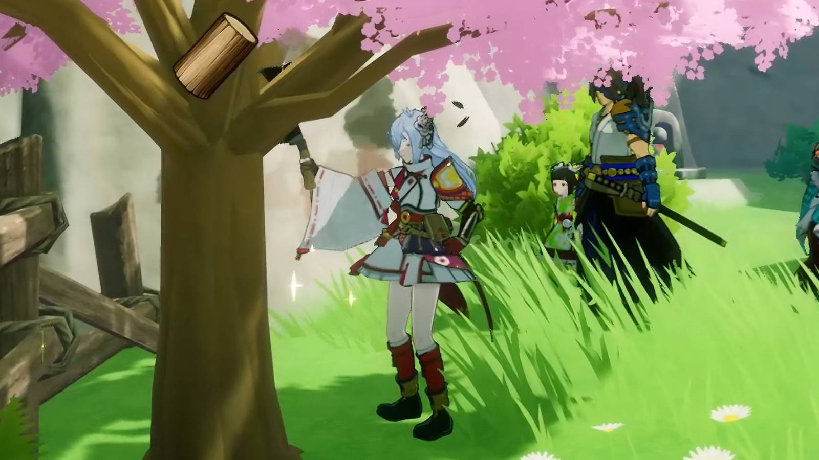 Image of the main character chopping wood with an axe in Rune Factory: Guardians of Azuma