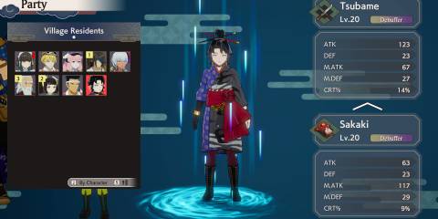 Image of the character Tsubame and her stats in Rune Factory: Guardians of Azuma