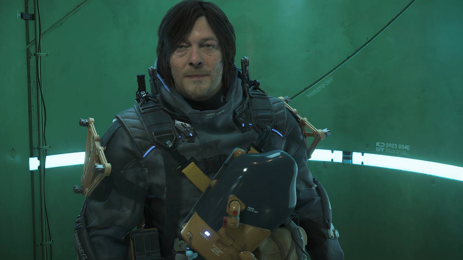 Sam in an elevator in Death Stranding 2 On the Beach