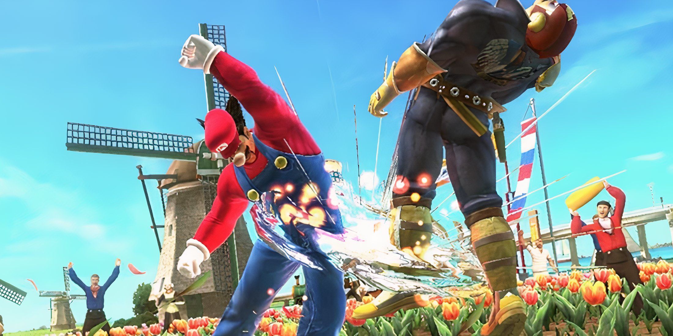 Mario uppercutting falcon in Tekken