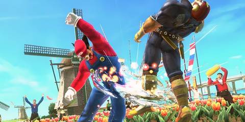 Mario uppercutting falcon in Tekken