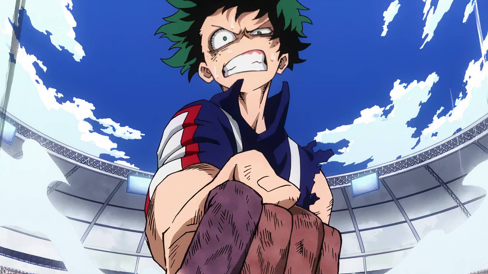 Deku with a bruised fist