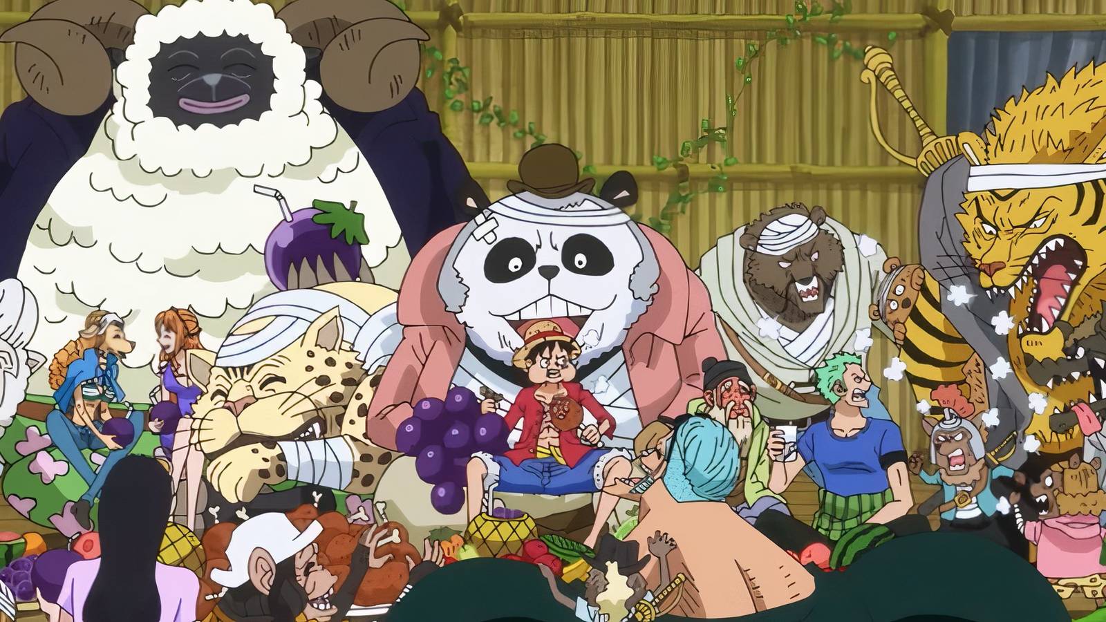 Luffy hanging out with a group of Minks