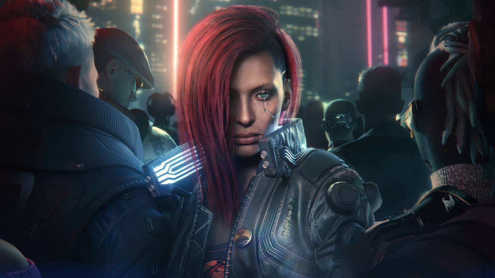 V in a walking crowd