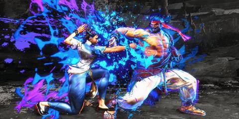 Ryu parrying Chun Li's attack