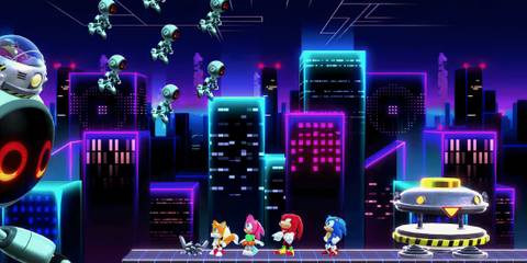 Sonic and friends facing off against an army of Eggbots