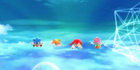 Sonic, Tails, Knuckles and Amy flying