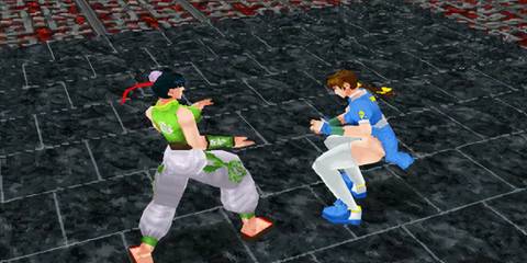 Two fighters in a courtyard