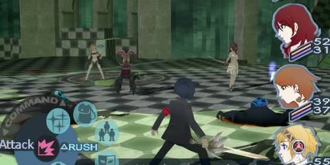 Persona 3 party attacking a Shadow