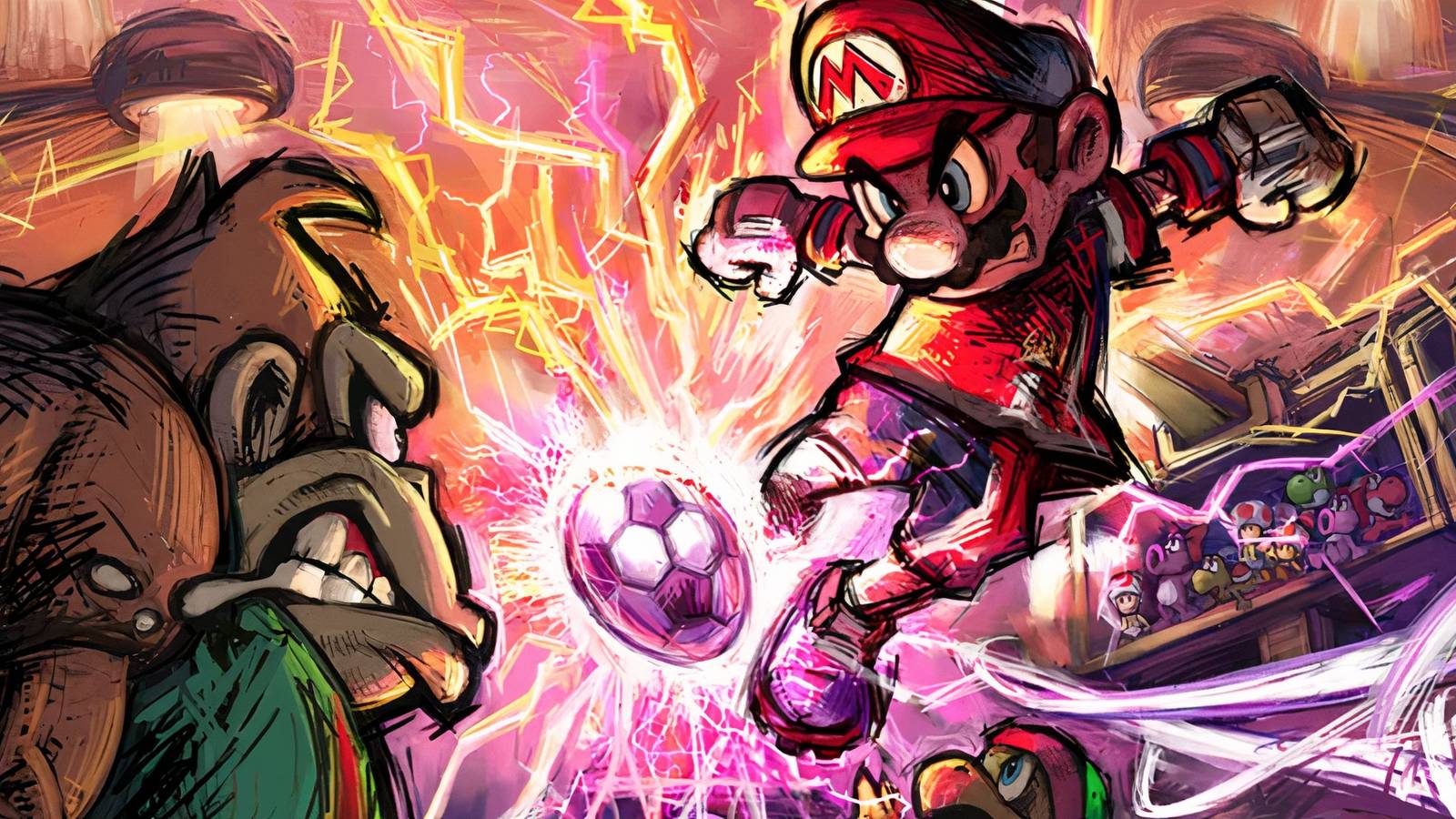 Mario kicking a football