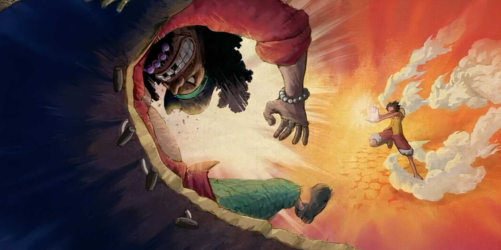 Luffy punching Blackbeard