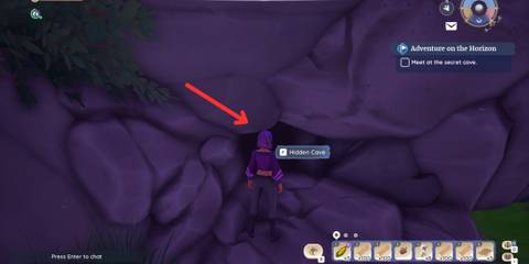 Secret cave entrance location in Palia's Adventure On The Horizon quest