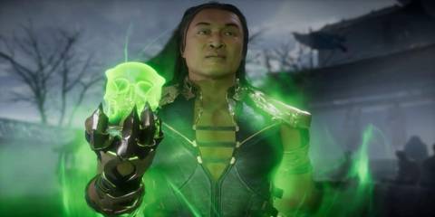 Shang Tsung holding a skull in Mortal Kombat 11