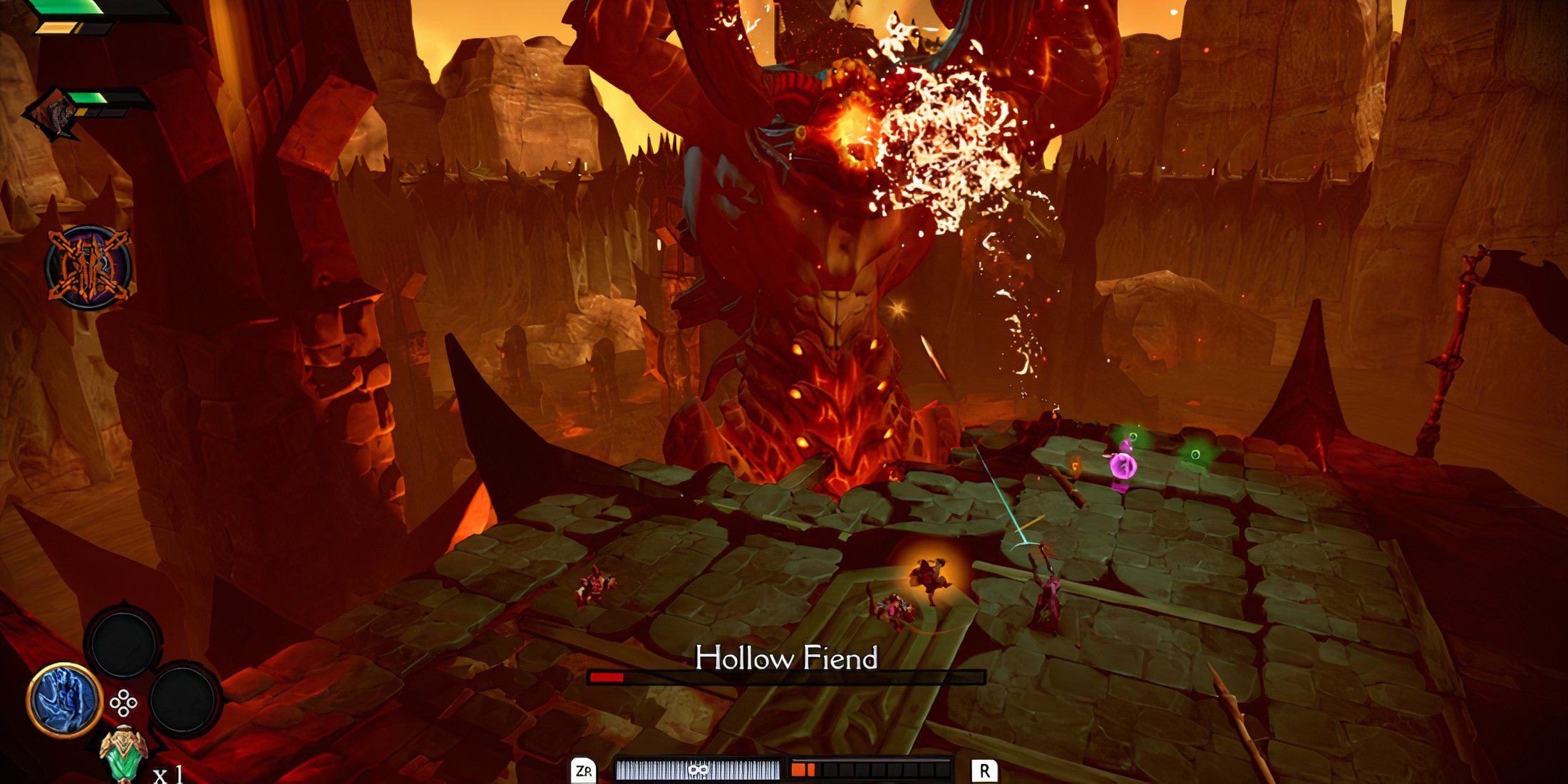 Shooting at a boss in Darksiders Genesis