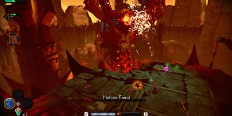 Shooting at a boss in Darksiders Genesis