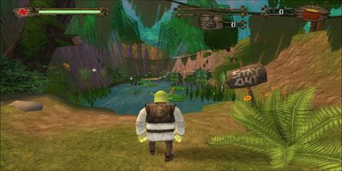 Shrek at his swamp in Shrek 2
