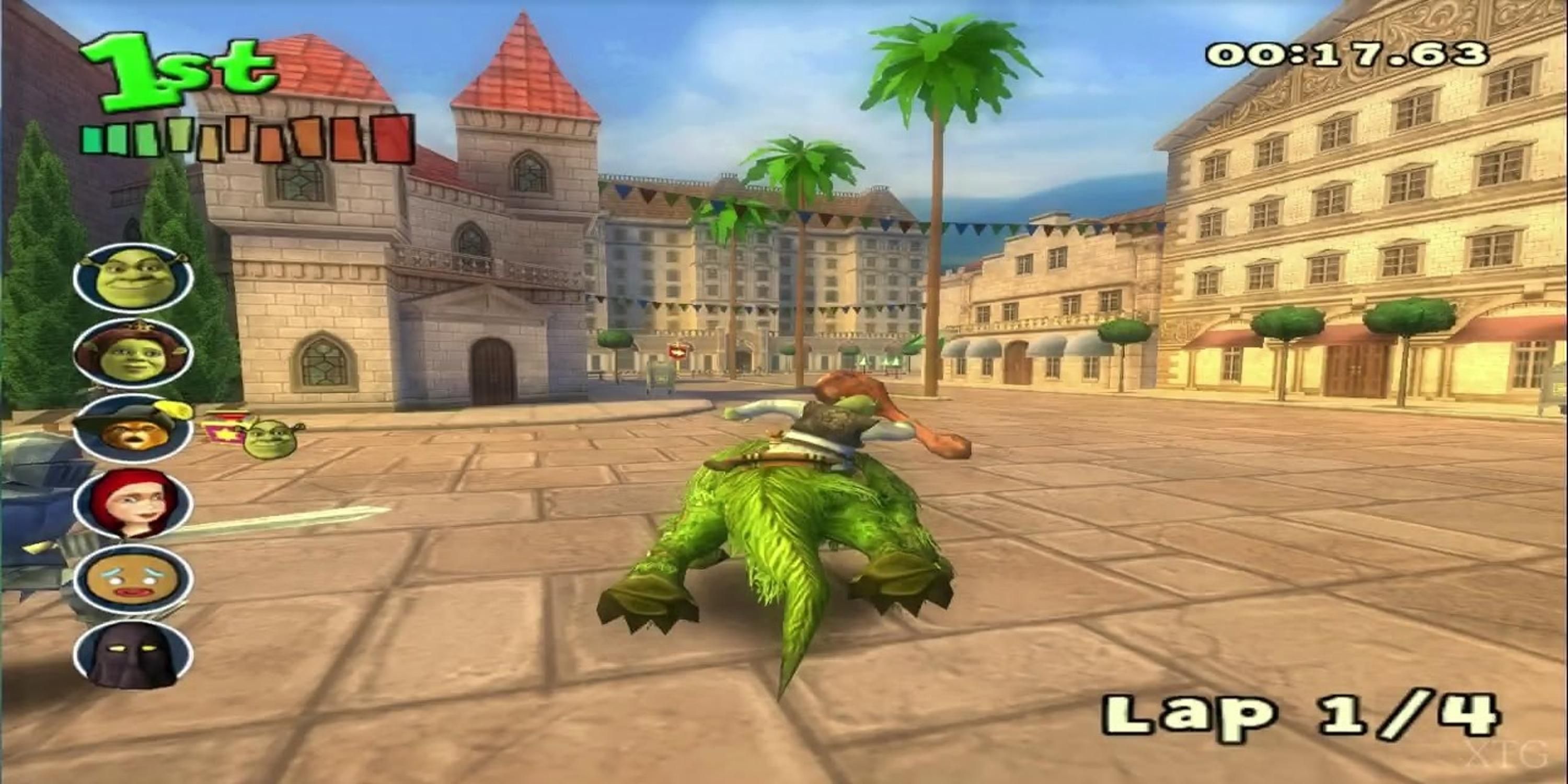 Shrek riding an animal in Shrek Smash n Crash Racing