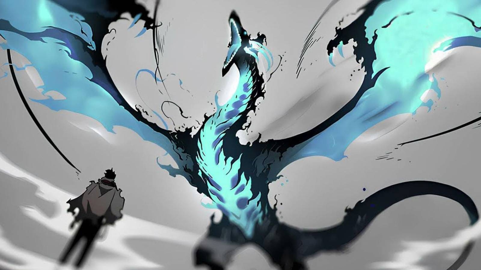 A screenshot of Kaisel and Jinwoo in the original Solo Leveling manwha.