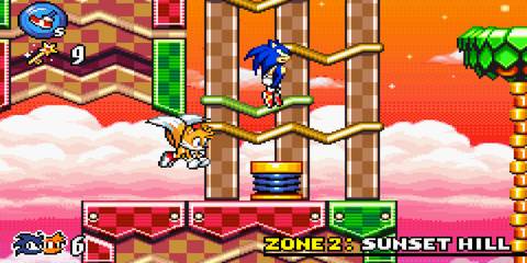 Sonic jumping on a spring in Sonic Advance 2