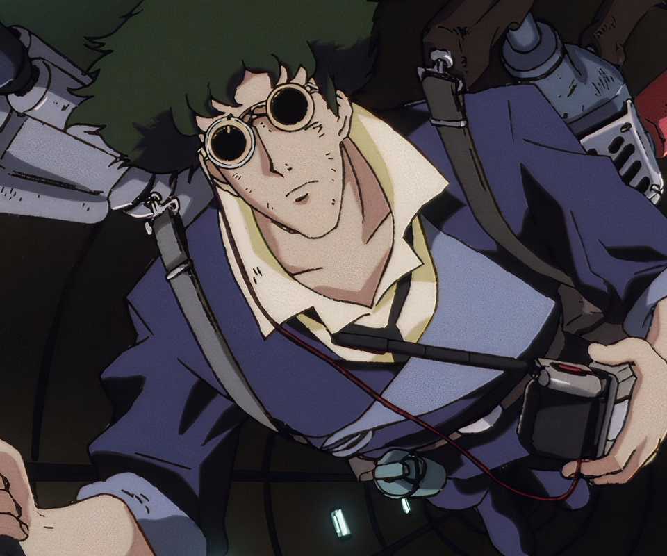 Spike wearing gear in Cowboy Bebop