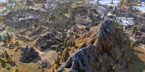 city nestled by mountains and forests in civilisation 7