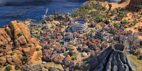 City with the Colosseum and active volcano nearby in civilization 7