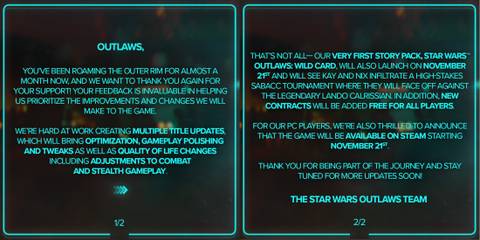 Star Wars Outlaws updates coming free DLC