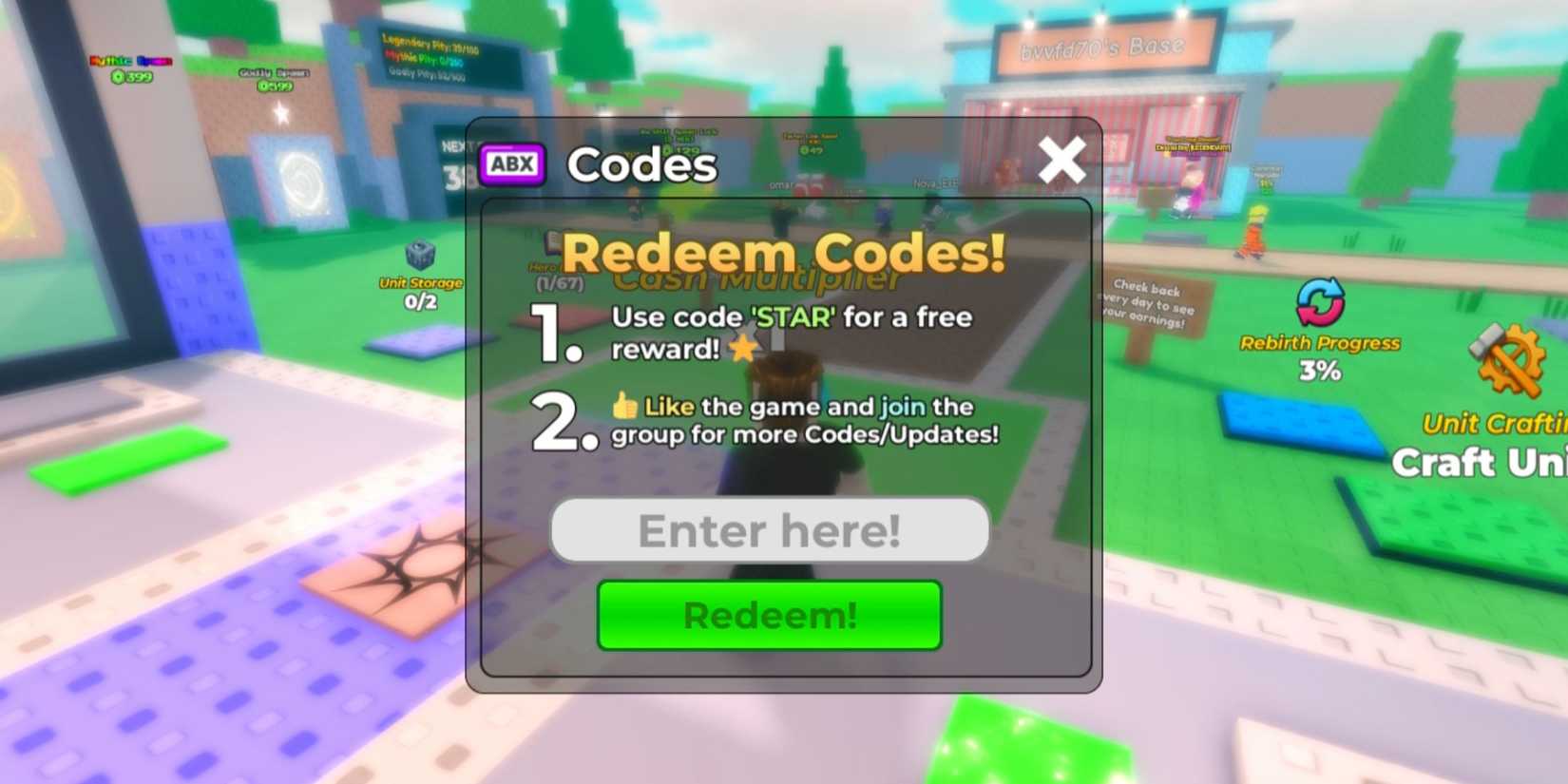 Steal an Anime the codes tab