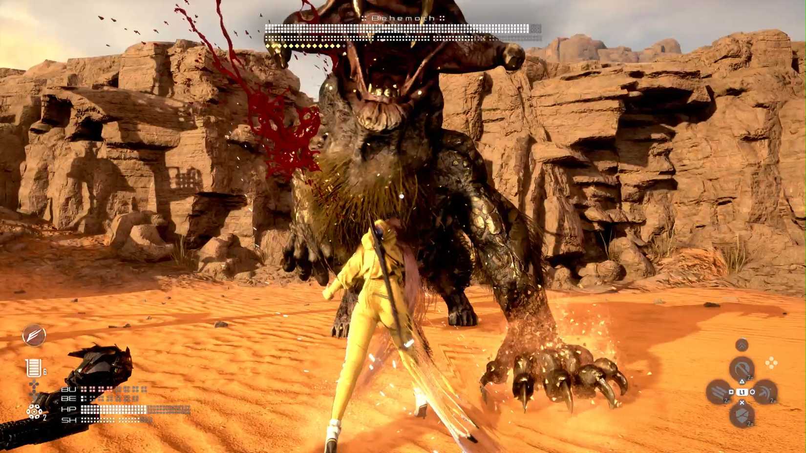 Stellar Blade fighting Behemoth