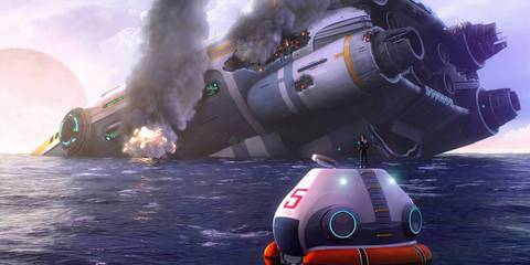 The protagonist looking at the Aurora in Subnautica