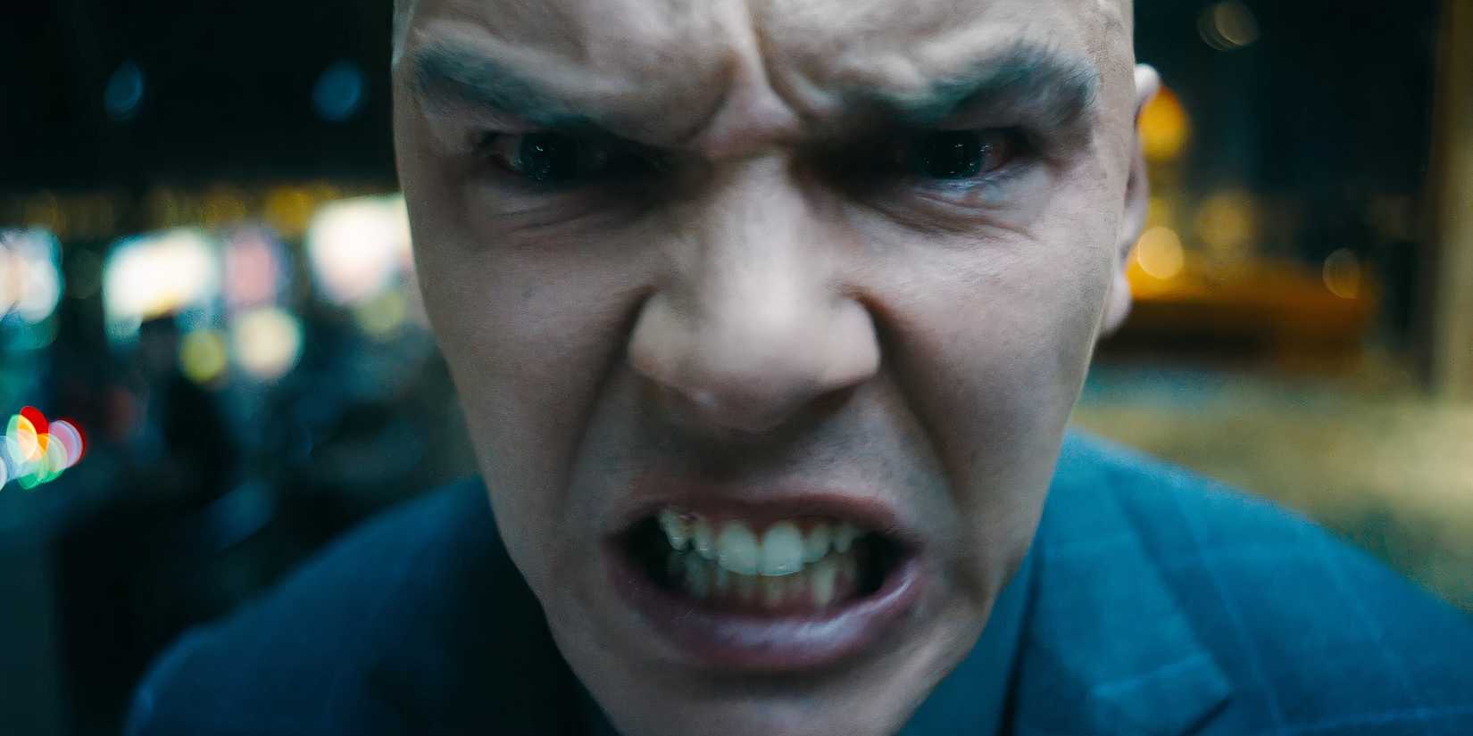 Lex Luthor grimacing with rage in James Gunn's Superman