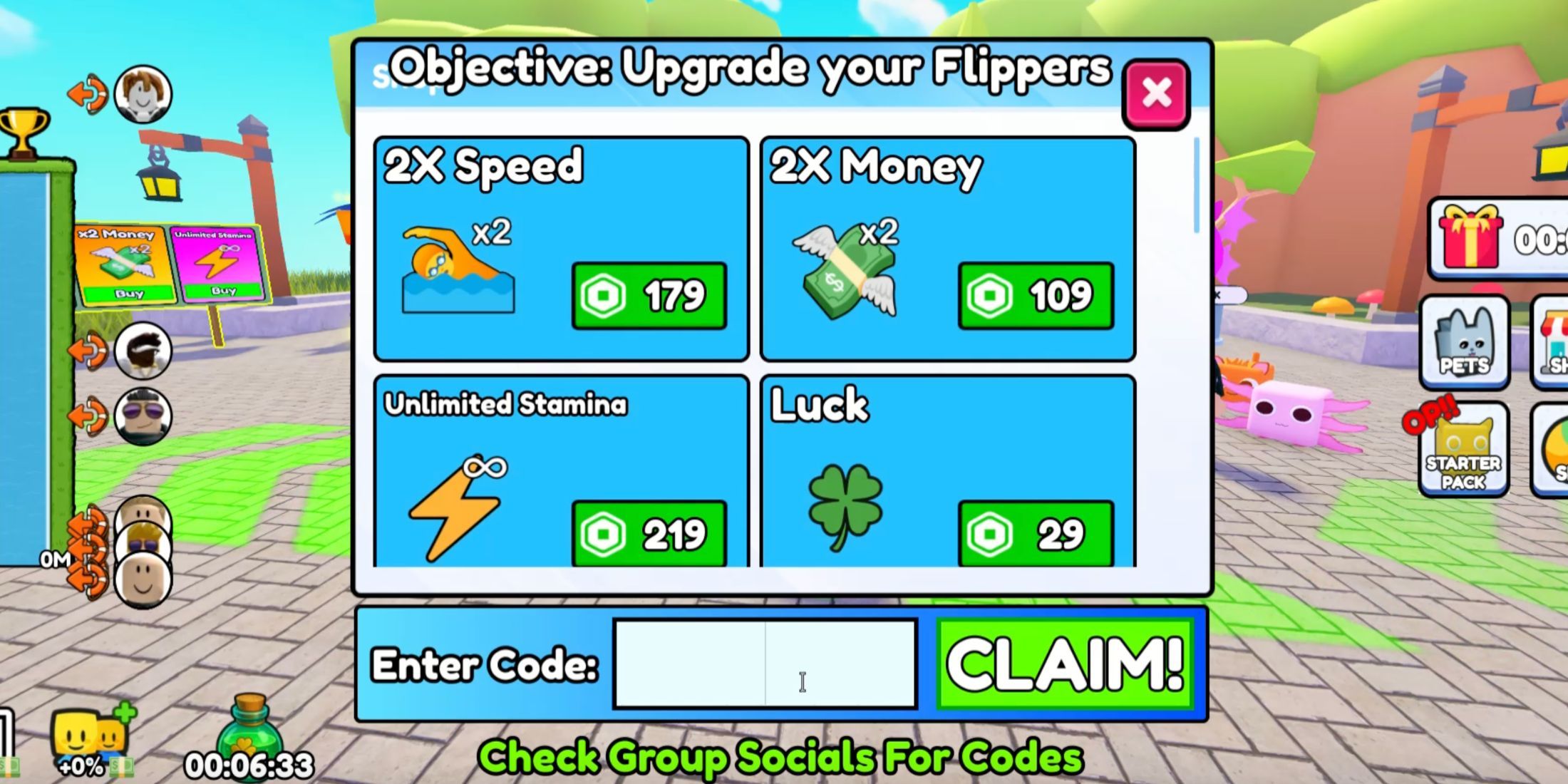 Swimming code tab with money 